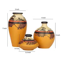 aakriti art creations Madhubani Miniatures Acton (Set Of 3) Table Vase image 3