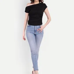 drape and dazzle Casual Regular Sleeves Solid Women Black Top image 3