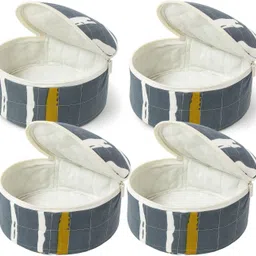 Insulated Muslin Cotton Roti Cover with Zip | Reusable Round Chapati Box. Checkered Roti Round Flap Cover-image-25