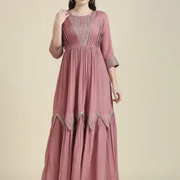 bhavna textiles Women Gown Pink Maxi/Full Length Dress-picture-16