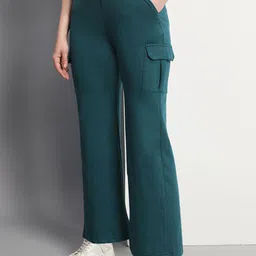 q-rious Women Flared Green Cotton Blend Trousers-picture-15