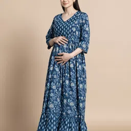 gujari Women Ethnic Dress Blue Ankle Length Dress image 4