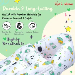 kid's charm Cotton Sleeping Bag, Portable Bassinet-Nest for 0-6 Months (Unisex)-Panda Green Sleeping Bag image 2