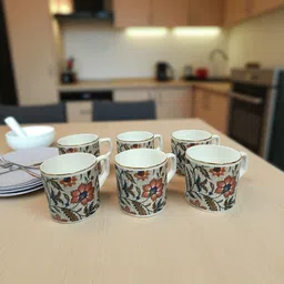 homekindle Pack of 6 Ceramic Handcrafted Ceramic Mugs with Floral Design image 2