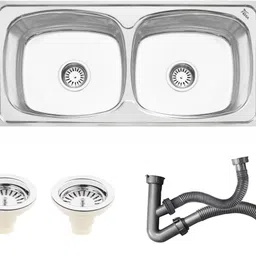 fossa 37" x 18" x 09" inch Double Bowl Kitchen Sink Stainless Steel with Sink Coupling FIS-10 Vessel Sink-picture-28