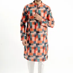 jodidar Men Printed Cotton Blend Straight Kurta image 4