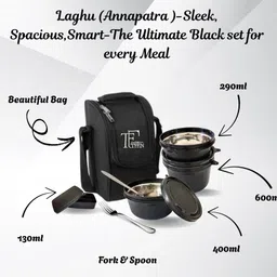 the tffin Annapatra Laghu BPAfree(290ml, 400ml & 600ml),130ml plastic pickle box, cutlery 3 Containers Lunch Box image 3