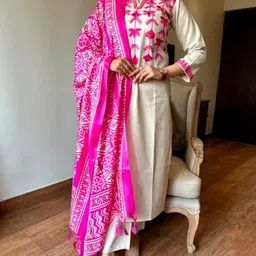 klozia fashion Women Khadi Cotton Kurti Pant Dupatta Set-picture-15