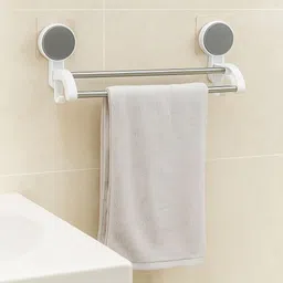sorath Double rod towel rack, wall mount, hooks, space saver, 10 inch. 10 inch 1 Bar Towel Rod image 2