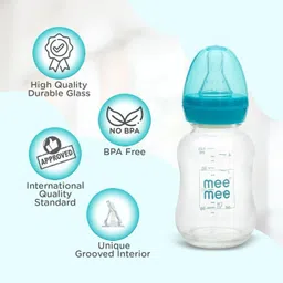 meemee Premium Glass Feeding Bottle_Blue - 120 ml image 2