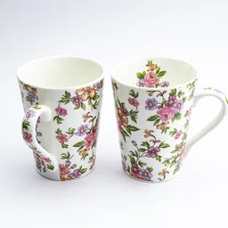 golden queens Ceramic Flower Print - Milk & Coffee, 300 Ml - Set of 2 (Multicolour-2) Bone China Coffee Mug image 5