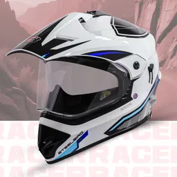 steelbird Racer Off Road ISI Certified Motocross Double Visor Full Face Graphic Motorbike Helmet image 3