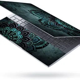 Techfit Full Body Laptop Skin with Screen Guard and Key Guard - Greenish Mandla Art Combo Set image 2