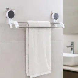 flyup Double rod towel rack, wall mount, hooks, space saver, 18 inch. 18 inch 1 Bar Towel Rod image 2