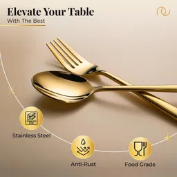 frenchware Steel Spoons - 6 and Forks - 6), 100% Food Grade, Non Toxic, Anti-Rust Steel Cutlery Set image 2