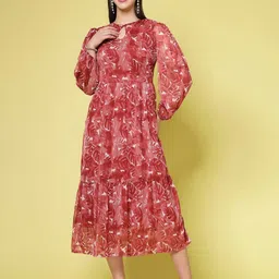 pluss Women Fit and Flare Maroon Midi/Calf Length Dress-picture-13