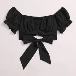 kahara Casual Puff Sleeves Solid Women Black Top-picture-14