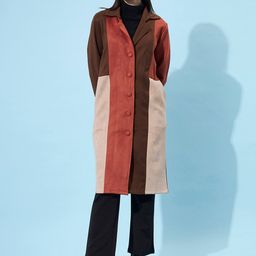 Athena Women Burgundy Colourblocked Longline Trench Coat-picture-28