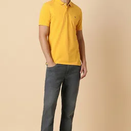 allen solly Men Solid Polo Neck Cotton Blend Yellow T-Shirt image 2