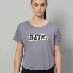 mkh Women Graphic Print Crew Neck Polyester Grey T-Shirt-picture-11