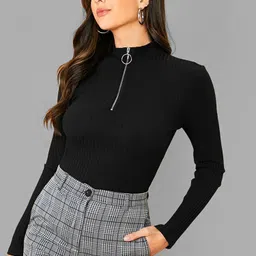 dream beauty fashion Casual Regular Sleeves Solid Women Black Top image 1