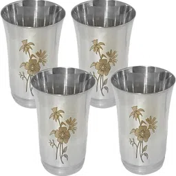 a & h enterprises (Pack of 4) Stainless Steel Laser Floral Water Glasses Set (300 ML)- 4 Pcs H61 Glass Water/Juice Glass-picture-11