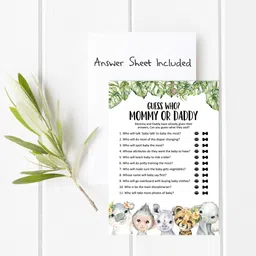 inkdotpot Mommy Or Daddy Who Said it Game Safari Animals Set 50 Baby Shower Party Supply Invitation Card image 2