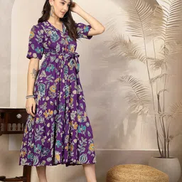 stylum Women Fit and Flare Purple Maxi/Full Length Dress image 3