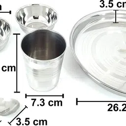 rbgiit Pack of 30 Steel Brand of Happiness Stainless Steel Thali Bhojan Set of Dinner Plate, Katori Bowl, Glass, Spoon Stainless Steel Dinner / Lunch Guest Serving Food Decorative Bhojan Thali Dinner Table Suitable All Places And Function Dinner Sets Dinner Set image 3