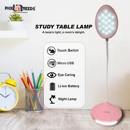 make ur wish LED Rechargeable Table Study Desk Touch Night Light Dimming Reading Lamp Table Lamp image 3