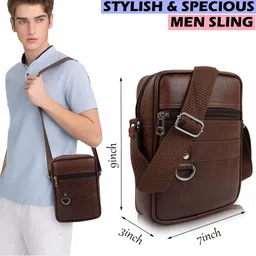 zipcraze Brown Men Sling Bag Mini Cube Sling Bag for Men Cross body Mobile Side Bags Travel Chest Bags image 3