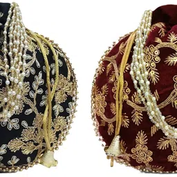 athizay Women Black, Gold, Maroon, Gold Potli-picture-12