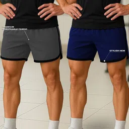 culish trend Pack of 2 Solid Men Blue Sports Shorts-picture-18