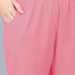 quaclo Women Regular Fit Pink Pure Cotton Trousers image 5