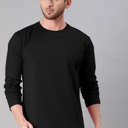 nilan tees wear Men Solid Round Neck Cotton Blend Black T-Shirt-picture-20