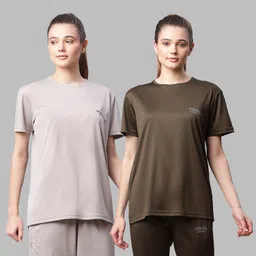 mack jonney Pack of 2 Women Solid Round Neck Polyester Multicolor T-Shirt-picture-23