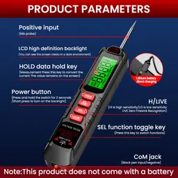 verilux LCD Multimeter 2 in 1 Digital Voltage Tester with Flashlight Buzzer Alarm Digital Voltage Tester image 5