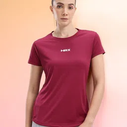 hrx by hrithik roshan Women Solid Round Neck Polyester Maroon T-Shirt-picture-21