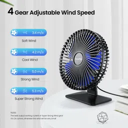 Gaiatop 4 Speeds Portable Mini Powerful Desktop Table Fan Small Table Fan, 6.5 Inch Ultra-quiet, 90° Adjustment for Better Cooling USB Fan image 2