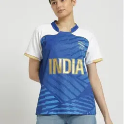 sai Women Printed Round Neck Polyester Blue T-Shirt-picture-18