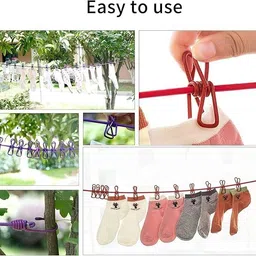 eshop traders Cloth Drying Rope with Hooks, Red Plastic, Steel Retractable Clothesline image 3