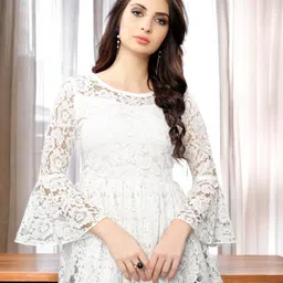 rezova Casual Bell Sleeves Lace Women White Top-picture-15