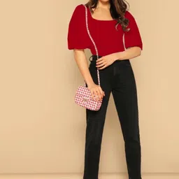 dream beauty fashion Casual Bishop Sleeve Solid Women Red Top image 4