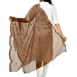 youthquake Net Embellished Brown Women Dupatta image 4