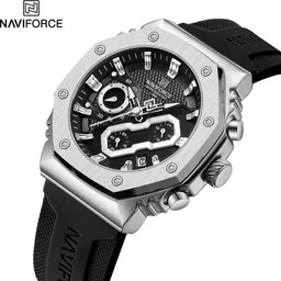 naviforce Sport Quartz Chronograph Waterproof Silicone Strap Luminous Date Wristwatch Analog Watch - For Men 8035G perfectly unique design image 5