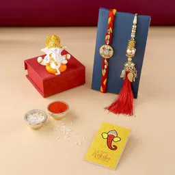 craftvatika Bhaiya Bhabhi Rakhi Gift for Bhaiya Bhabhi with Ganesha Idol Showpiece Assorted Rakhi, Showpiece, Greeting CardSet image 2