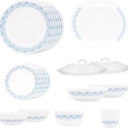 corelle Pack of 30 Glass Skyline Bay Garden Dinner Set-30 Pcs|For Family of 6|Microwave & Dishwasher Safe Dinner Set-picture-12