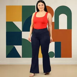 hocc Women Loose Fit Dark Blue Lycra Blend Trousers image 4