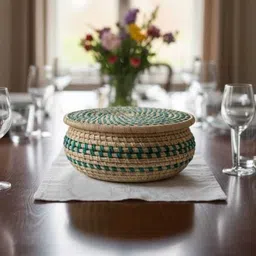 dev bhoomi chitrakala producer Corn Husk Handcrafted Natural Cane Roti Box with Lid Storage Basket image 2