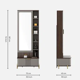 spacewood Adore Dressing Table With Mirror In Sahara Beige & Dark Brown Eucalyptus Finish image 2